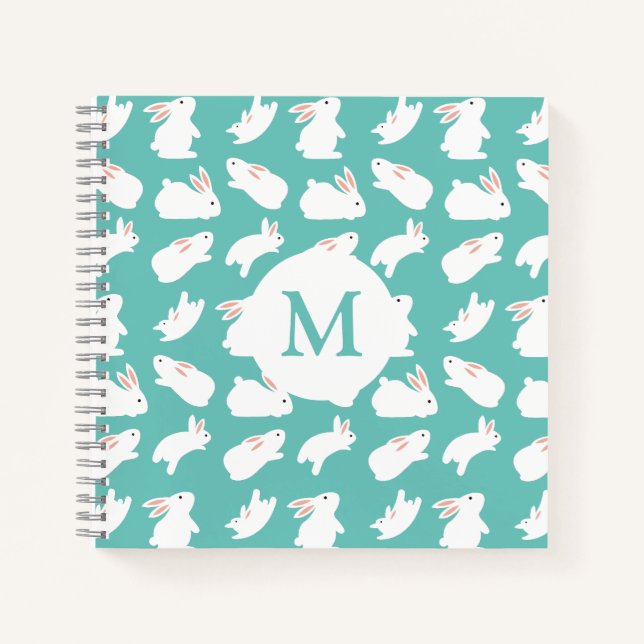 Carnet Motif lapin mou sur Monogramme Turquoise (Devant)