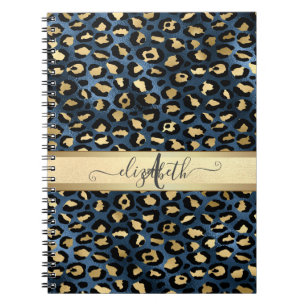 Carnet Motif léopard bleu or monogramme