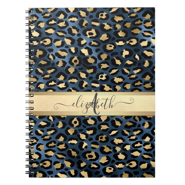 Carnet Motif léopard bleu or monogramme (Devant)