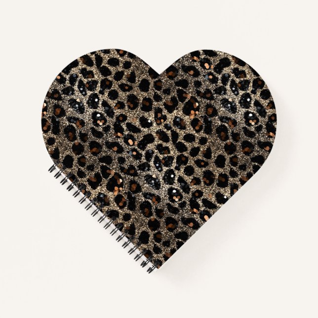 Carnet Motif Léopard Brun Noir Or Paillettes Luxe (Devant)