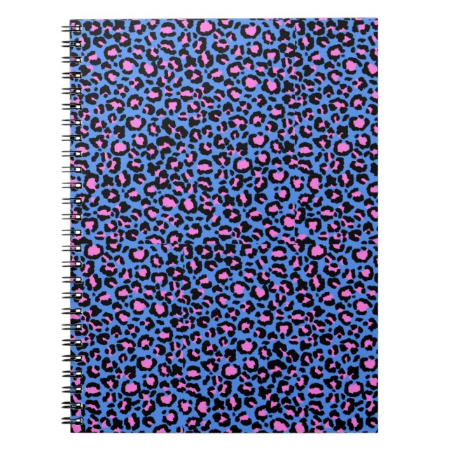 Carnet Motif léopard en framboise sur bleu électrique (Devant)