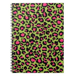 Carnet Motif léopard en framboise sur Lime Green