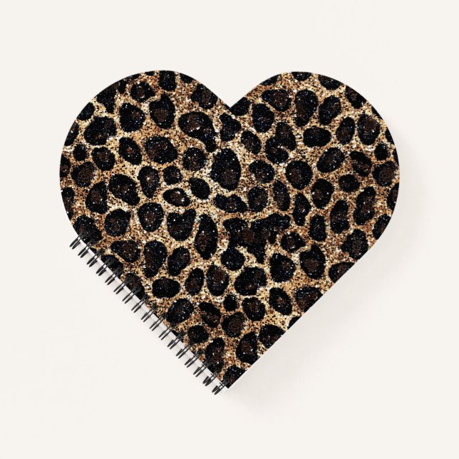 Carnet Motif Léopard Noir Marron Or Pailleté Luxe (Devant)