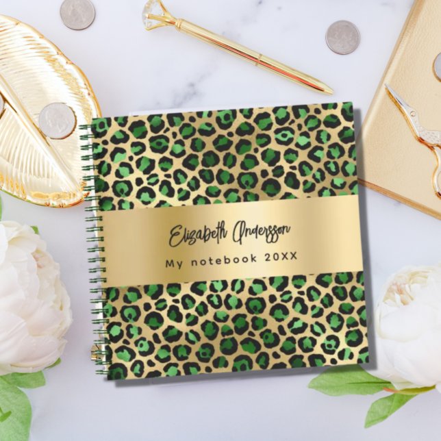 Carnet Motif léopard vert émeraude or nom  (Créateur téléchargé)