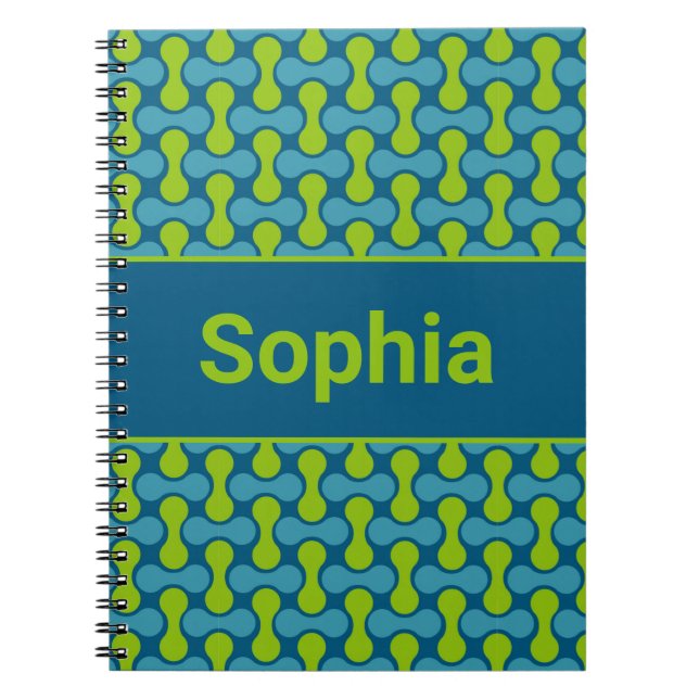 Carnet Motif Lien Rétro Moderne en Bleu et Vert (Devant)