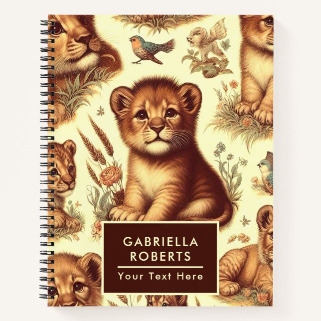 Carnet Motif Lion vintage mignon bébé (Devant)