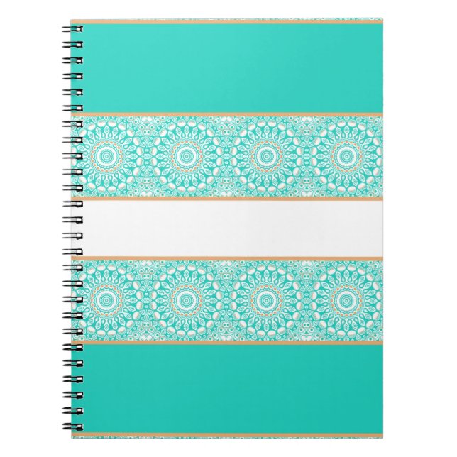 Carnet Motif Mandala à rayures turquoise (Devant)