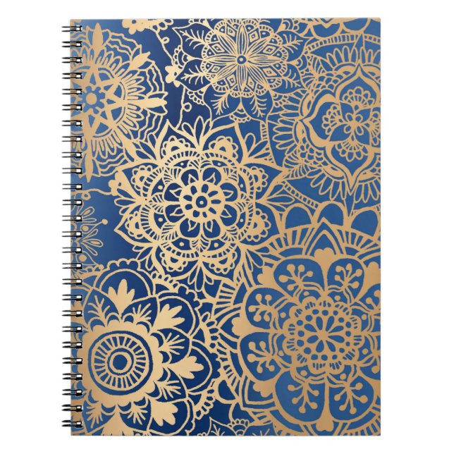 Carnet Motif Mandala bleu et or (Devant)