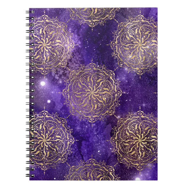 Carnet Motif Mandala Dharma Galaxie Or & Violet (Devant)