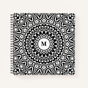 Carnet Motif Mandala Noir et Blanc Monogrammé Moderne