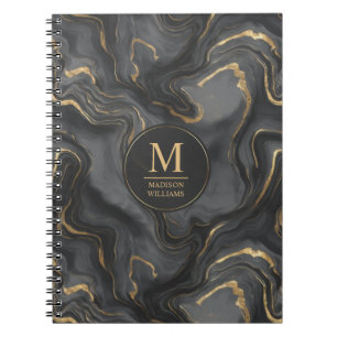 Carnet Motif marbre pailleté or gris noir personnalisé 