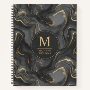 Carnet Motif Marbre Paillettes Or Personnalisé Gris Noir 