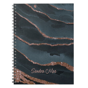 Carnet Motif Marbre Rose Mauve Or Bleu Foncé Personnalisé