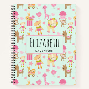Carnet Motif mignon avec des animaux heureux et des jouet