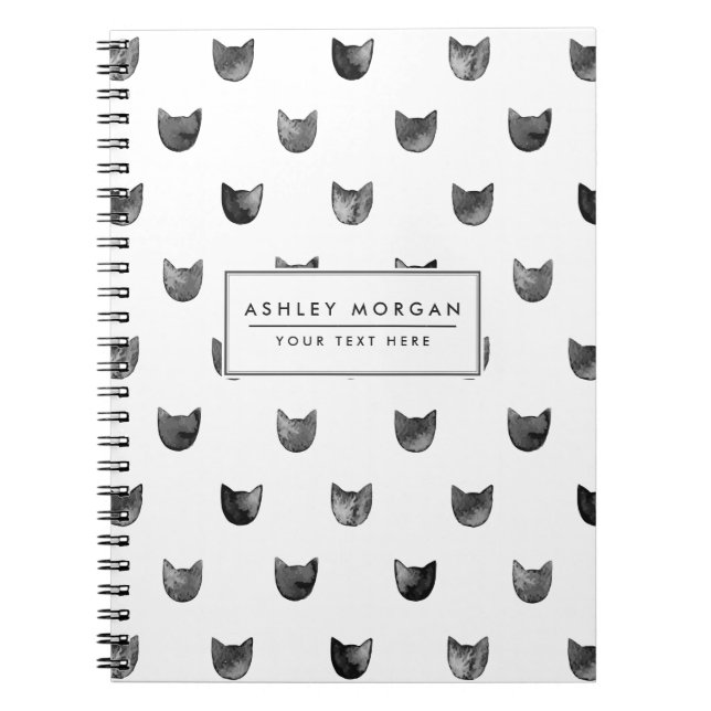 Carnet Motif mignon chic noir et blanc de chat (Devant)