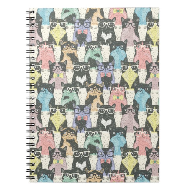 Carnet Motif mignon de chats de hippie (Devant)