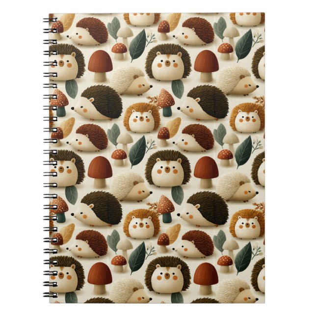 Carnet Motif mignon de hérisson et de champignon de la fo (Devant)