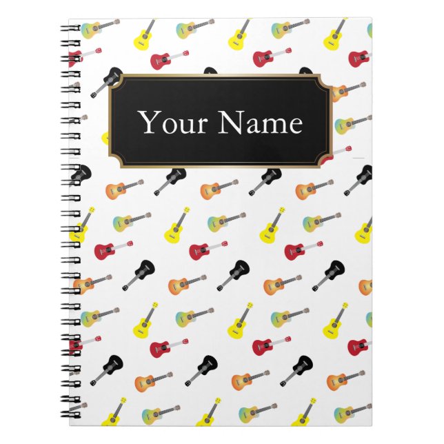 Carnet Motif mignon d'ukulélé de musique avec le nom (Devant)