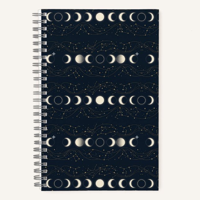 Carnet Motif minimaliste des phases lunaires avec des éto (Recto)