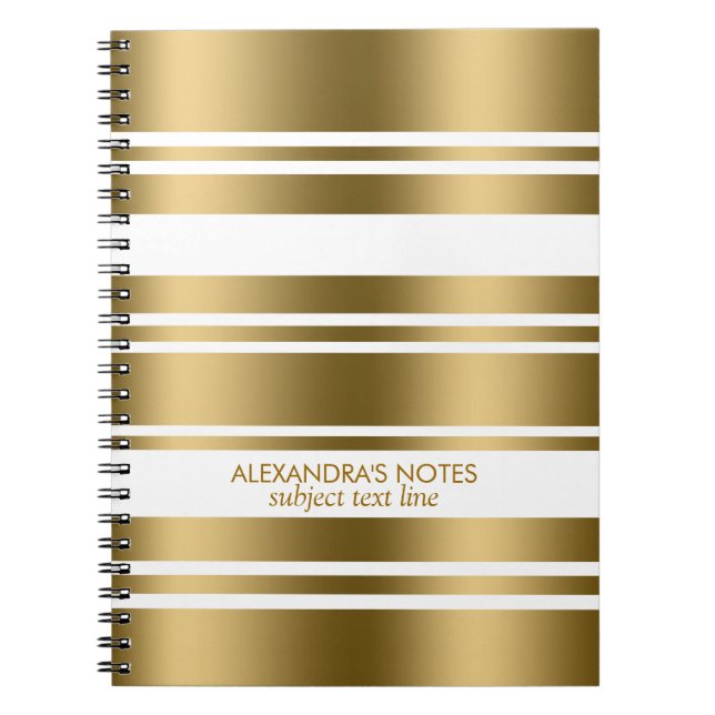 Carnet Motif Moderne Gold Et White Stripes (Devant)
