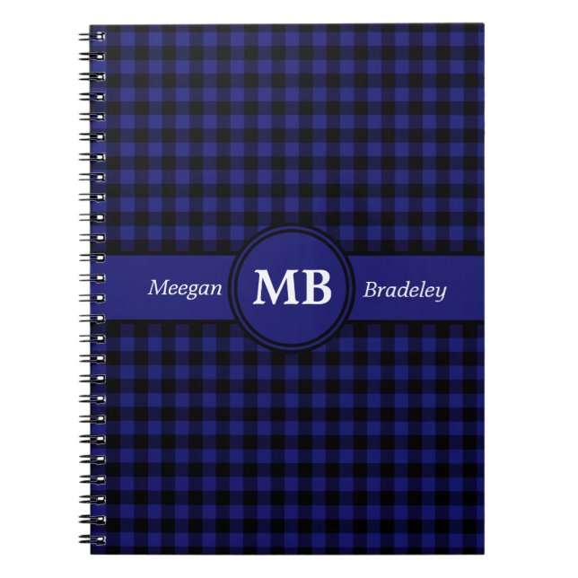 Carnet Motif moderne Monogram Blue Plaid (Devant)