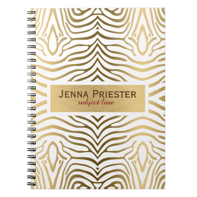Carnet Motif moderne White & Gold Zebra Stripes (Devant)