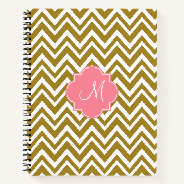 Carnet Motif Monogram Gold et White Chevron avec rose (Devant)
