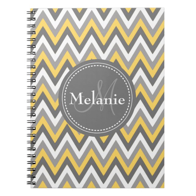 Carnet Motif Monogramme Jaune et Gris Chevron (Devant)