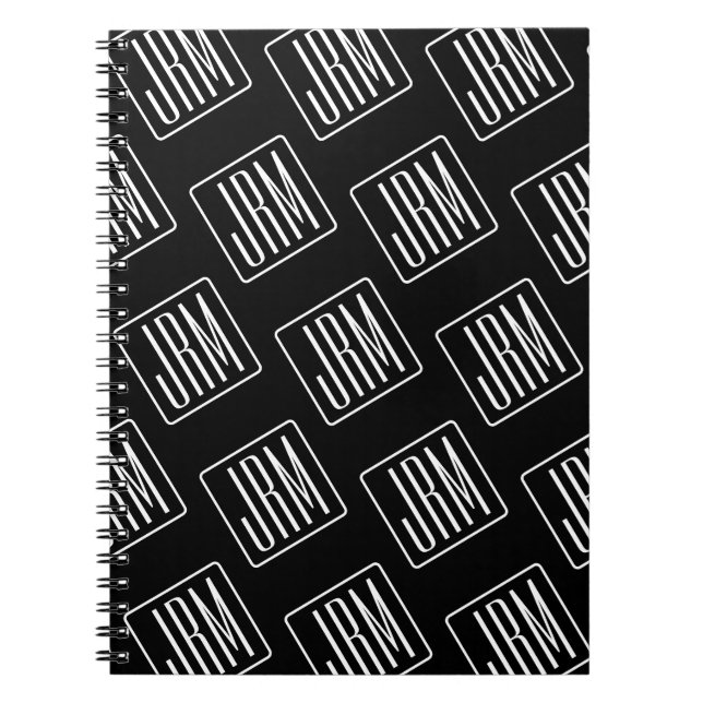 Carnet Motif monogramme moderne | Noir & Blanc (Devant)