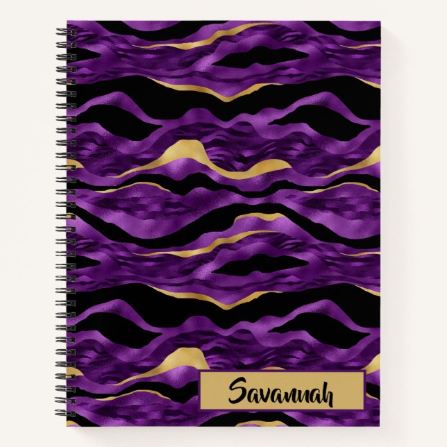 Carnet Motif monogrammé rayure de tigre noir or violet (Devant)