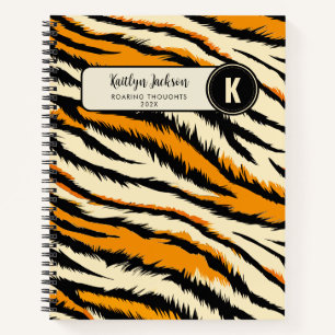 Carnet Motif monogramme rayures de tigre noir orange