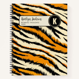 Carnet Motif monogramme rayures de tigre orange noir