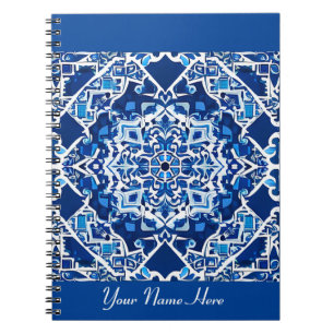 Carnet Motif mosaïque en bleu indigo et cobalt