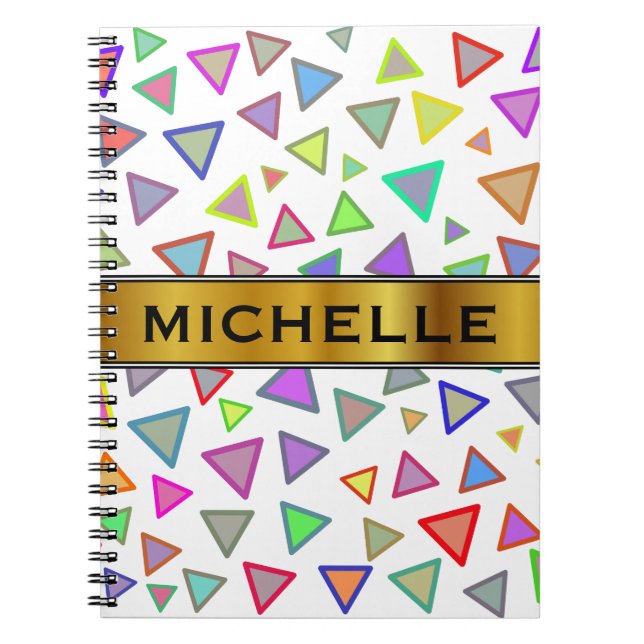 Carnet Motif multicolore de triangles + Nom fait sur (Devant)