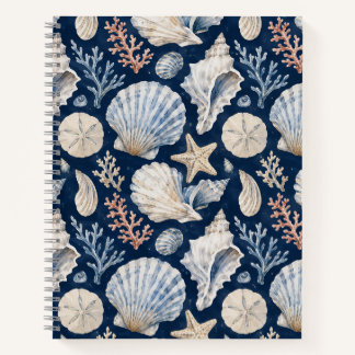 Carnet Motif nautique à l'aquarelle coquillage marine