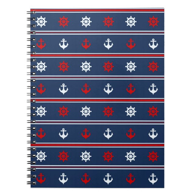 Carnet Motif nautique blanc et bleu rouge (Devant)