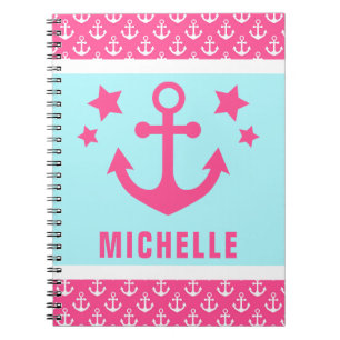 Carnet Motif nautique d'ancres roses et bleues