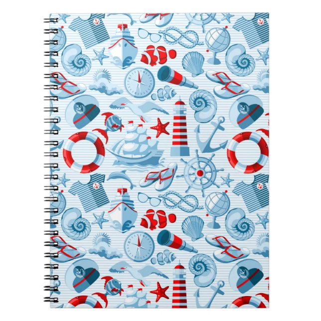 Carnet Motif Nautique Rouge Blanc Et Bleu (Devant)
