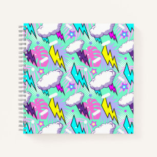 Carnet Motif Neon Lightning Bolts & Stars
