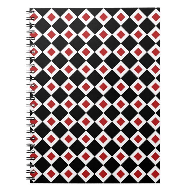 Carnet Motif noir, blanc, diamant rouge (Devant)