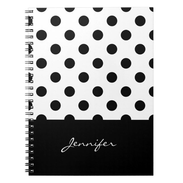 Carnet Motif noir et blanc à pois avec nom (Devant)