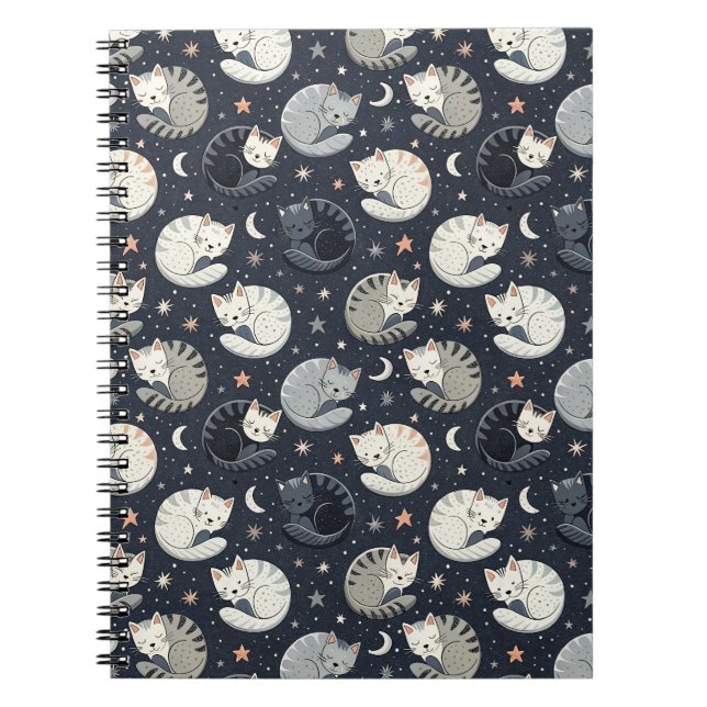 Carnet Motif Nuit Étoilée avec Chats Endormis - Création  (Devant)
