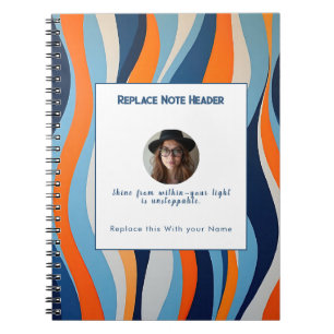 Carnet Motif ondulé bleu et orange personnalisé 