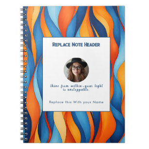 Carnet Motif ondulé bleu et orange personnalisé 