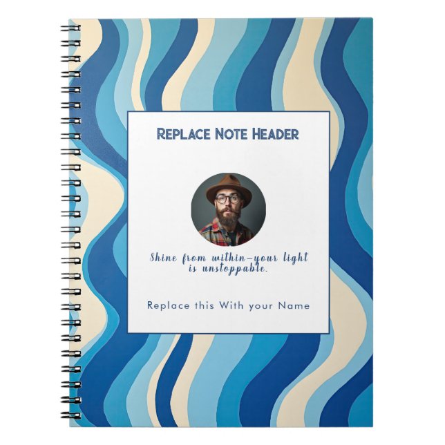Carnet Motif ondulé bleu personnalisé  (Devant)