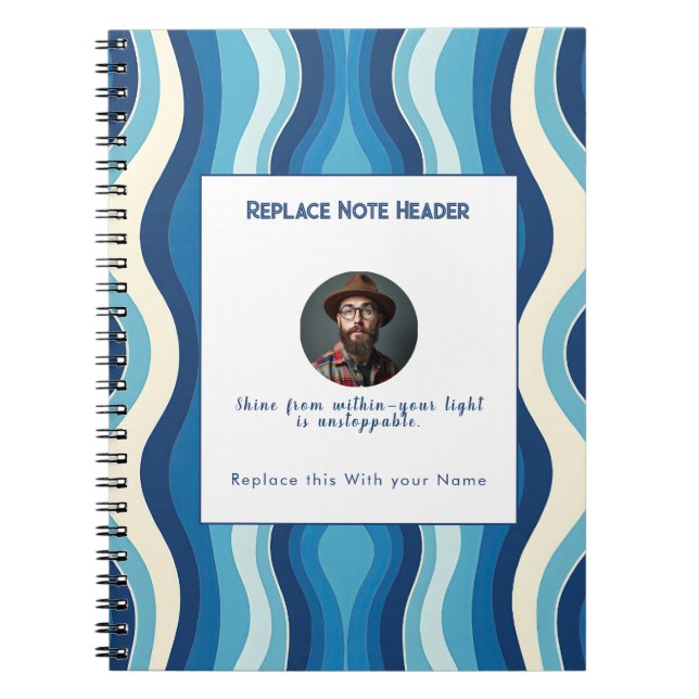 Carnet Motif ondulé bleu personnalisé  (Devant)