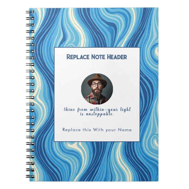 Carnet Motif ondulé bleu personnalisé  (Devant)