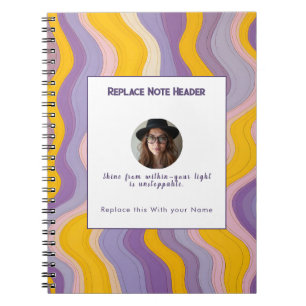 Carnet Motif ondulé jaune et violet personnalisé 