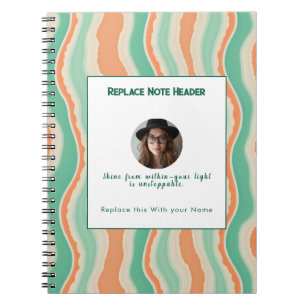 Carnet Motif ondulé vert et orange personnalisé 
