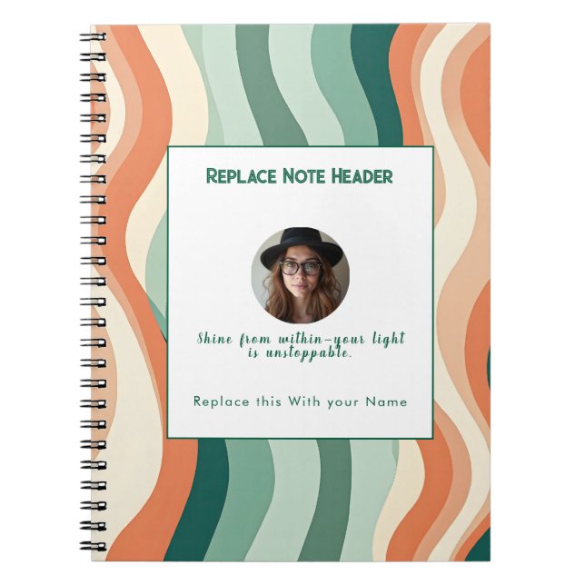 Carnet Motif ondulé vert et orange personnalisé  (Devant)